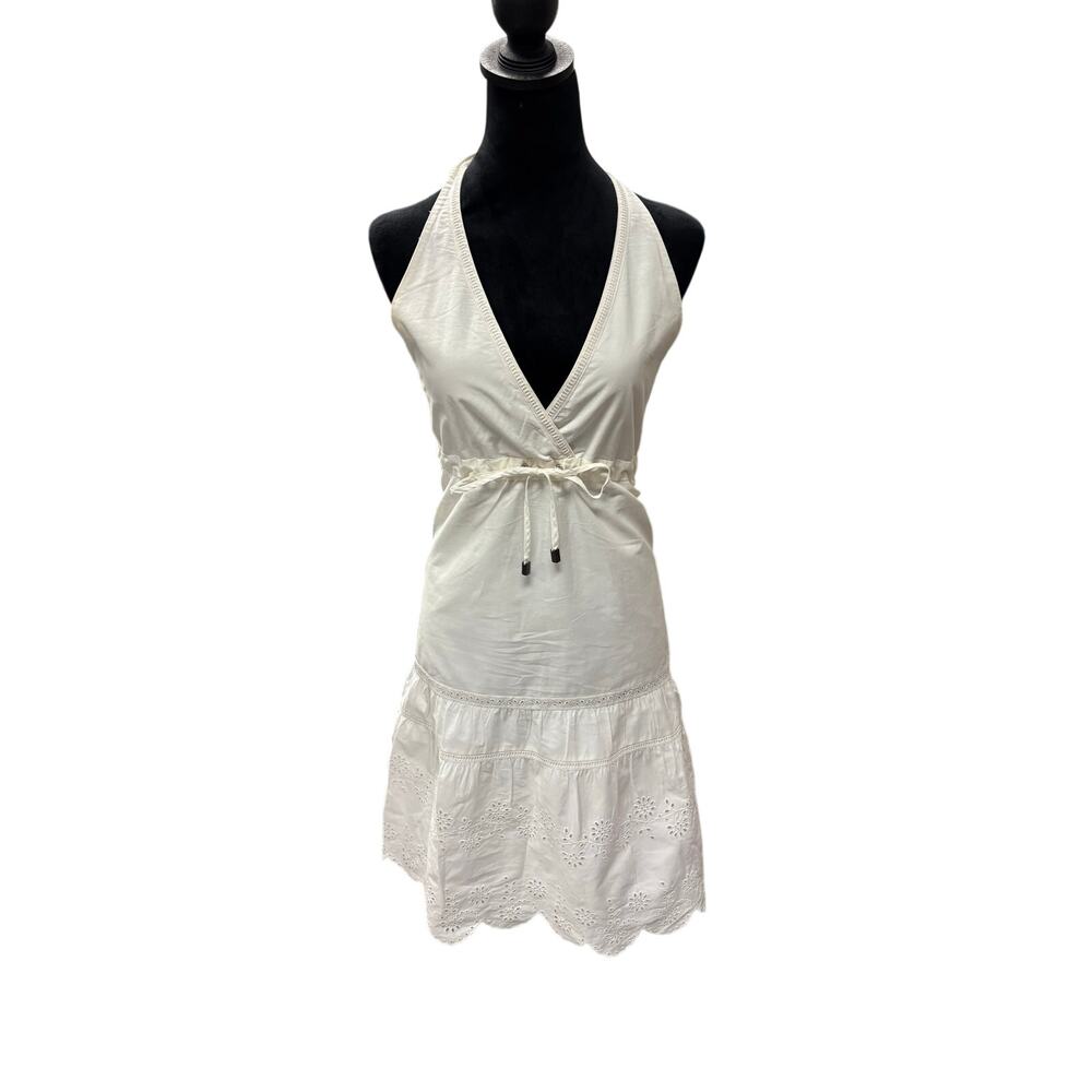 Burberry White Cotton Halter Dress Ruffle Hem Summer Bridal - Vintage Read